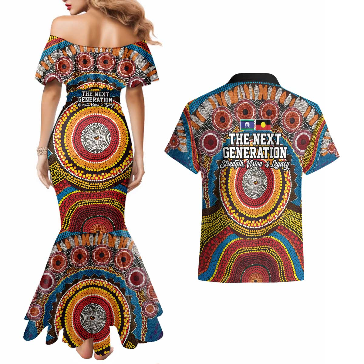 A Bright Future NAIDOC 2025 Couples Matching Mermaid Dress and Hawaiian Shirt Aboriginal Indigenous Art
