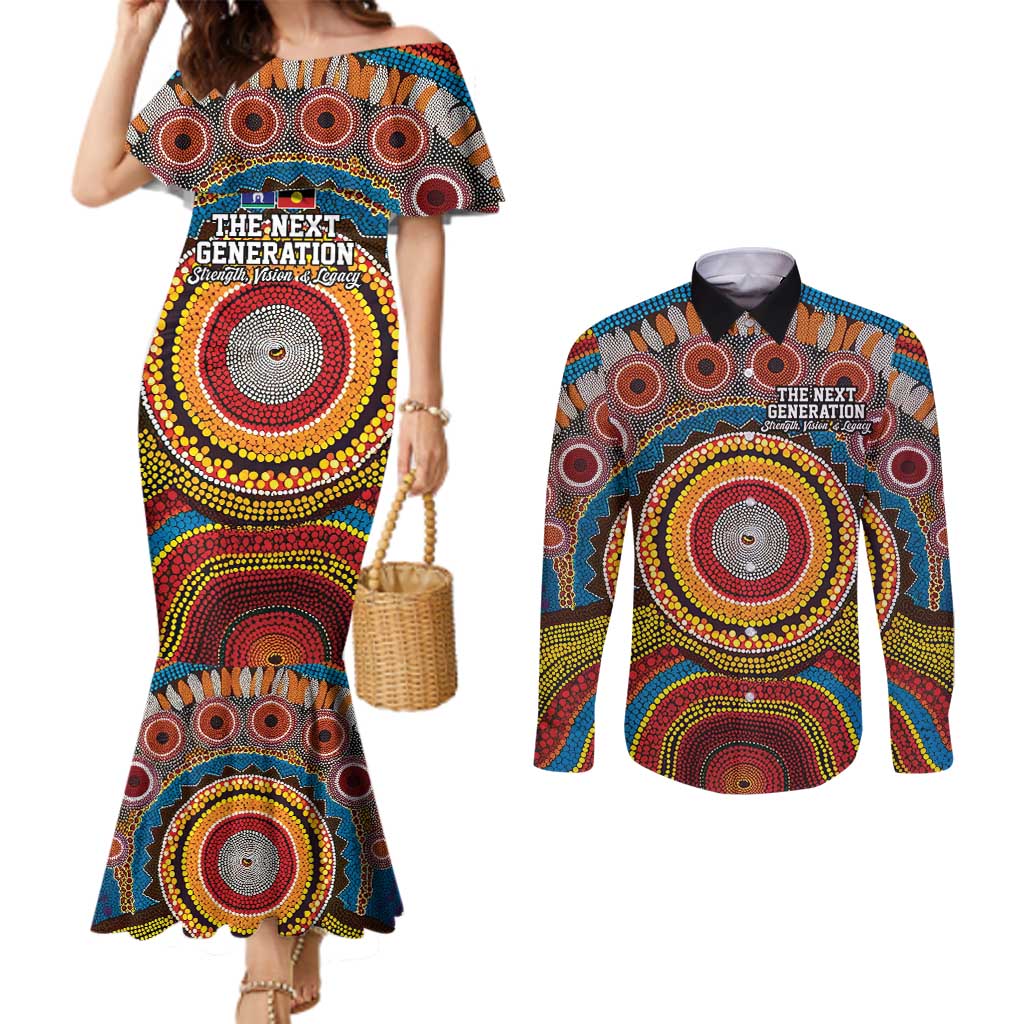A Bright Future NAIDOC 2025 Couples Matching Mermaid Dress and Long Sleeve Button Shirt Aboriginal Indigenous Art
