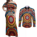 A Bright Future NAIDOC 2025 Couples Matching Off Shoulder Maxi Dress and Long Sleeve Button Shirt Aboriginal Indigenous Art