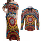 A Bright Future NAIDOC 2025 Couples Matching Off Shoulder Maxi Dress and Long Sleeve Button Shirt Aboriginal Indigenous Art