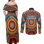 A Bright Future NAIDOC 2025 Couples Matching Off Shoulder Maxi Dress and Long Sleeve Button Shirt Aboriginal Indigenous Art