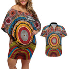 A Bright Future NAIDOC 2025 Couples Matching Off Shoulder Short Dress and Hawaiian Shirt Aboriginal Indigenous Art