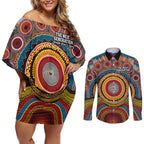 A Bright Future NAIDOC 2025 Couples Matching Off Shoulder Short Dress and Long Sleeve Button Shirt Aboriginal Indigenous Art