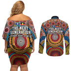 A Bright Future NAIDOC 2025 Couples Matching Off Shoulder Short Dress and Long Sleeve Button Shirt Aboriginal Indigenous Art