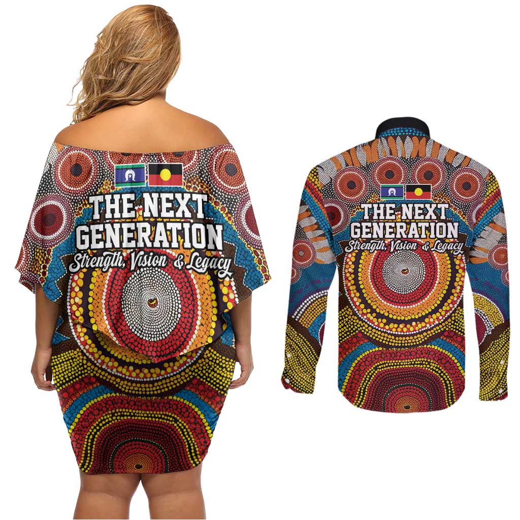 A Bright Future NAIDOC 2025 Couples Matching Off Shoulder Short Dress and Long Sleeve Button Shirt Aboriginal Indigenous Art