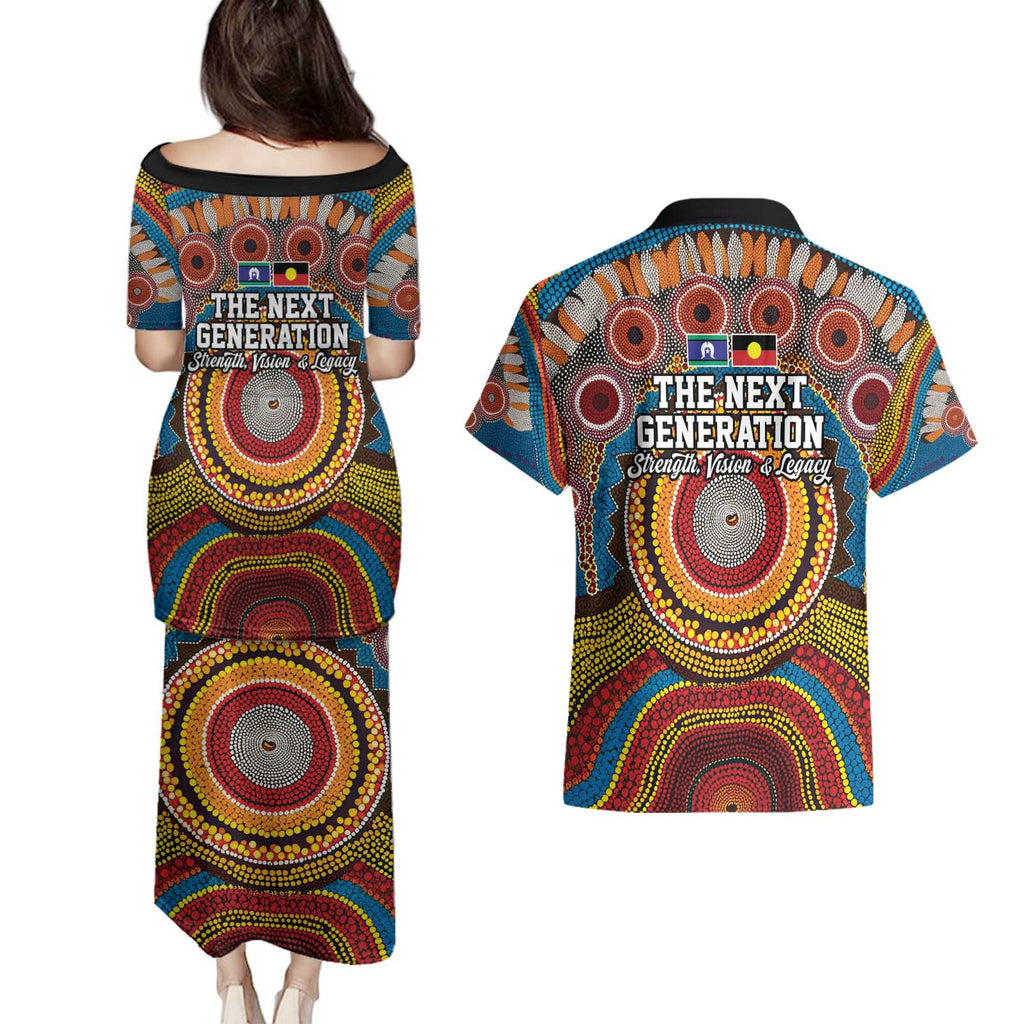 A Bright Future NAIDOC 2025 Couples Matching Puletasi and Hawaiian Shirt Aboriginal Indigenous Art