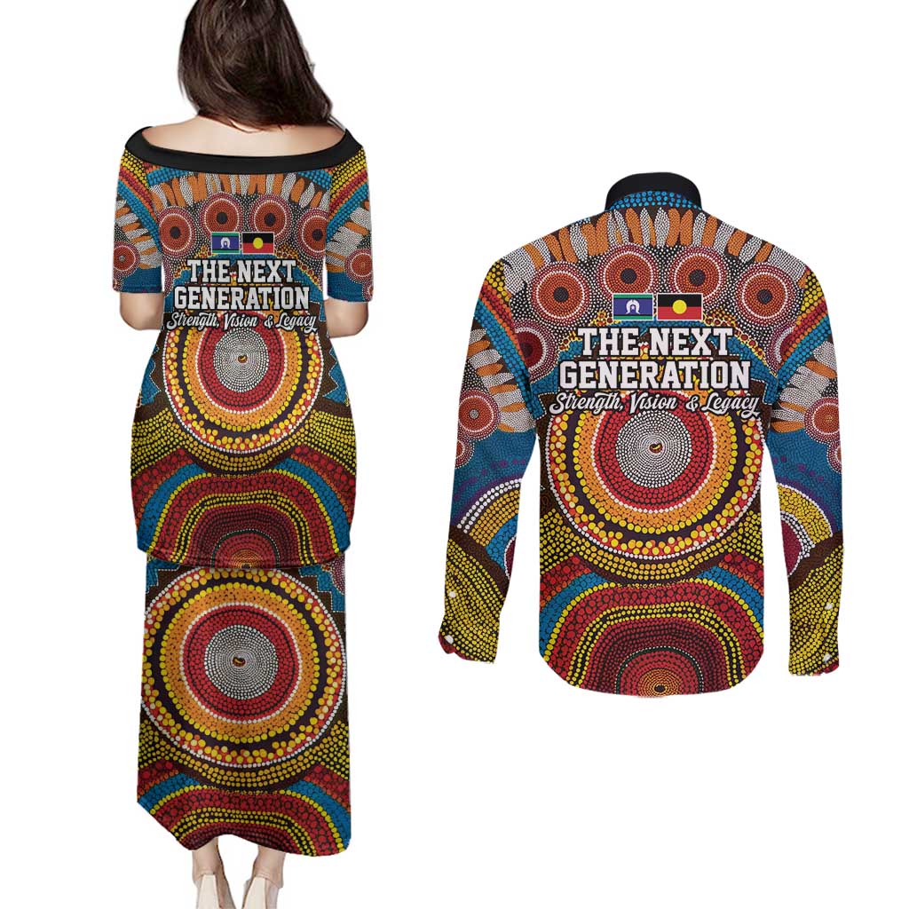 A Bright Future NAIDOC 2025 Couples Matching Puletasi and Long Sleeve Button Shirt Aboriginal Indigenous Art