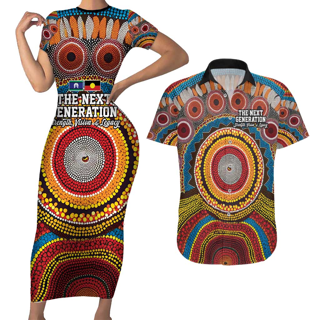 A Bright Future NAIDOC 2025 Couples Matching Short Sleeve Bodycon Dress and Hawaiian Shirt Aboriginal Indigenous Art
