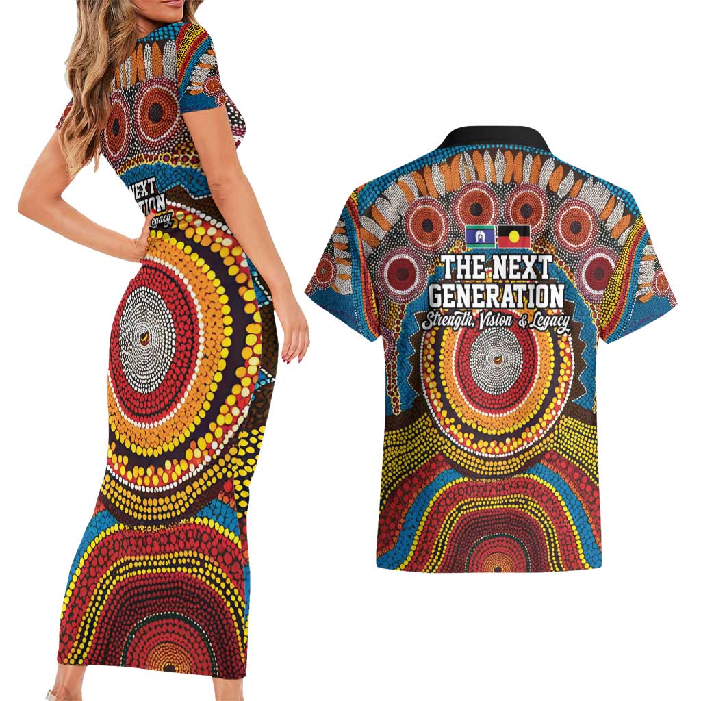 A Bright Future NAIDOC 2025 Couples Matching Short Sleeve Bodycon Dress and Hawaiian Shirt Aboriginal Indigenous Art