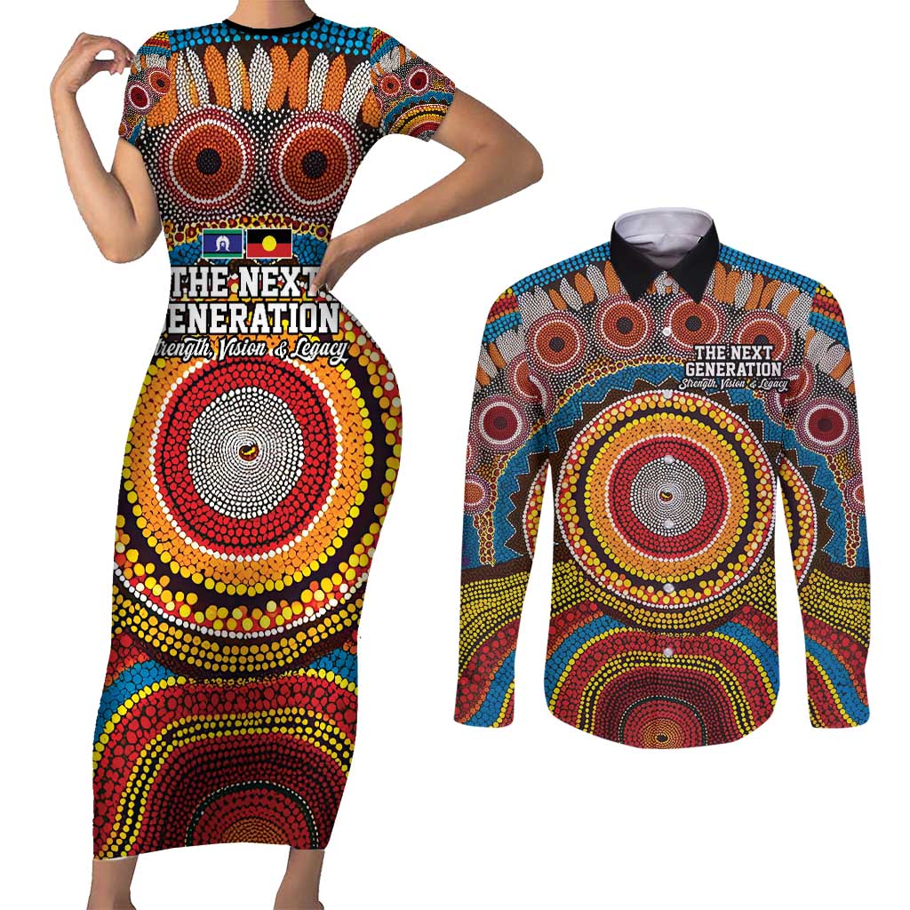 A Bright Future NAIDOC 2025 Couples Matching Short Sleeve Bodycon Dress and Long Sleeve Button Shirt Aboriginal Indigenous Art