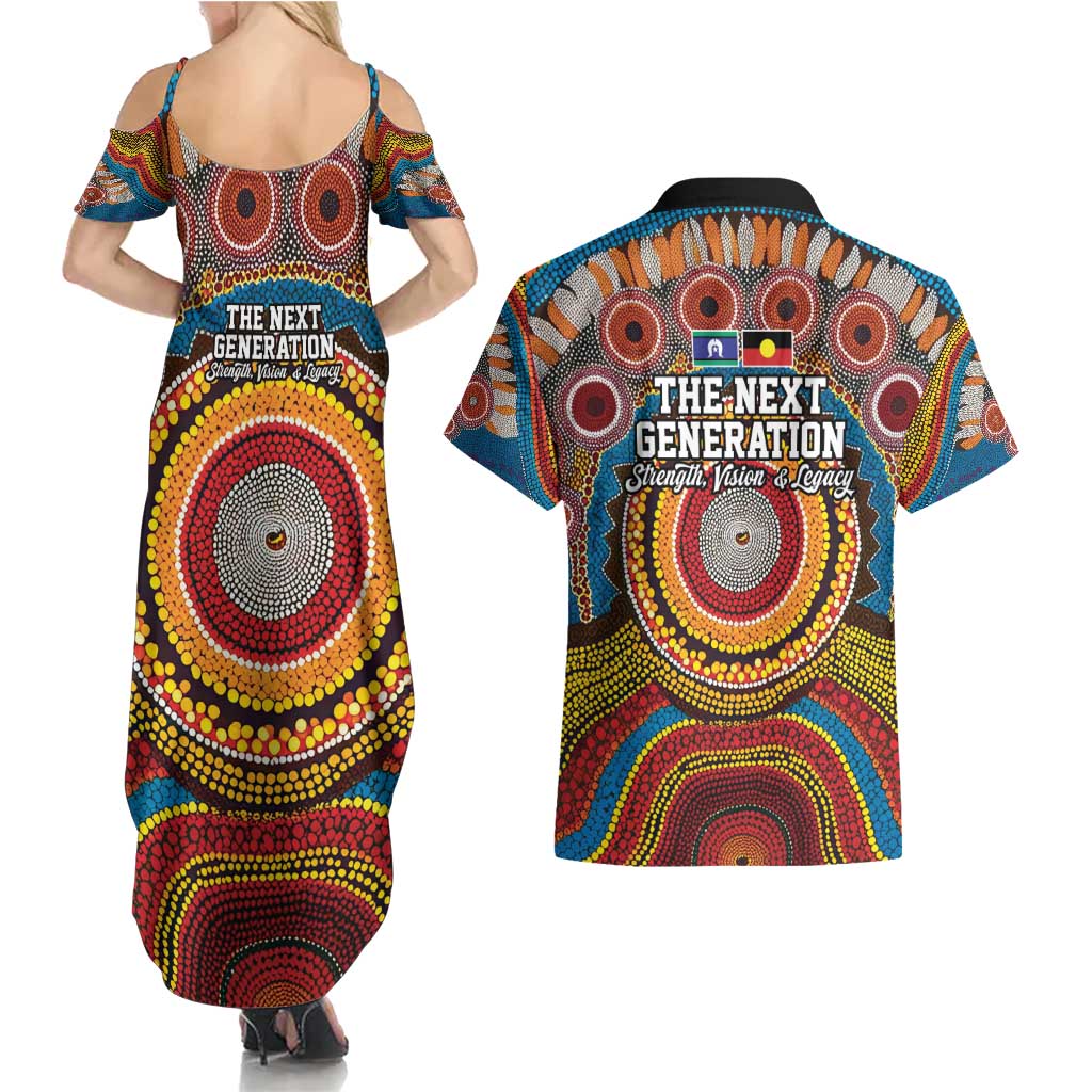 A Bright Future NAIDOC 2025 Couples Matching Summer Maxi Dress and Hawaiian Shirt Aboriginal Indigenous Art