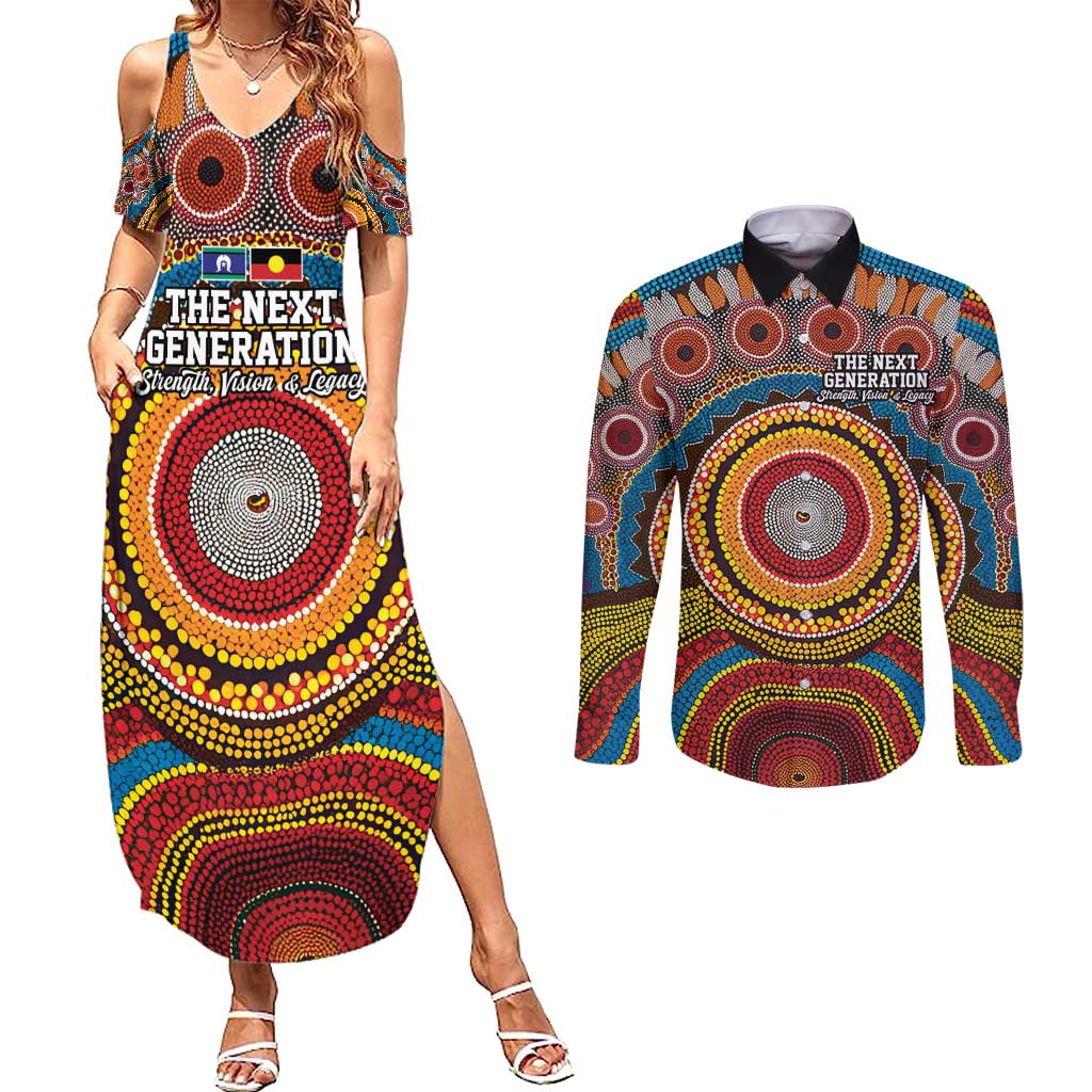 A Bright Future NAIDOC 2025 Couples Matching Summer Maxi Dress and Long Sleeve Button Shirt Aboriginal Indigenous Art