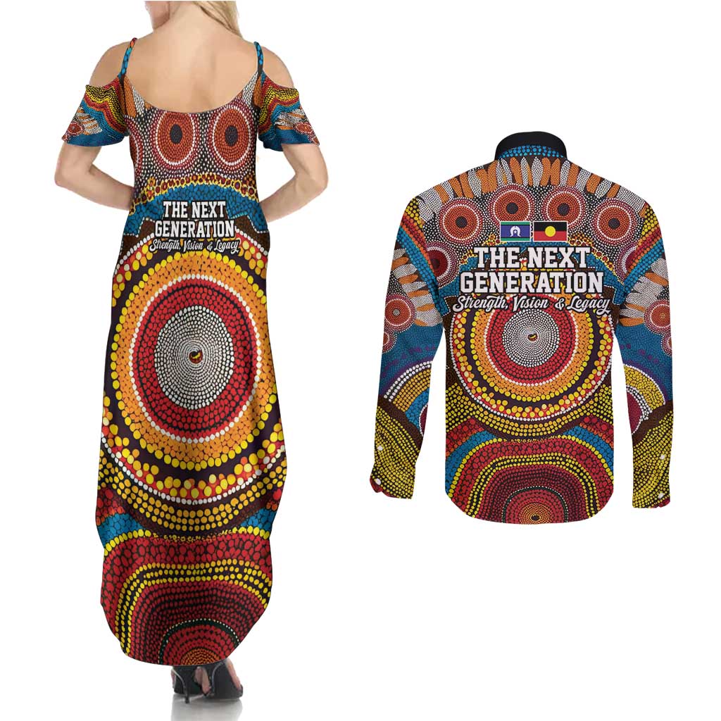 A Bright Future NAIDOC 2025 Couples Matching Summer Maxi Dress and Long Sleeve Button Shirt Aboriginal Indigenous Art
