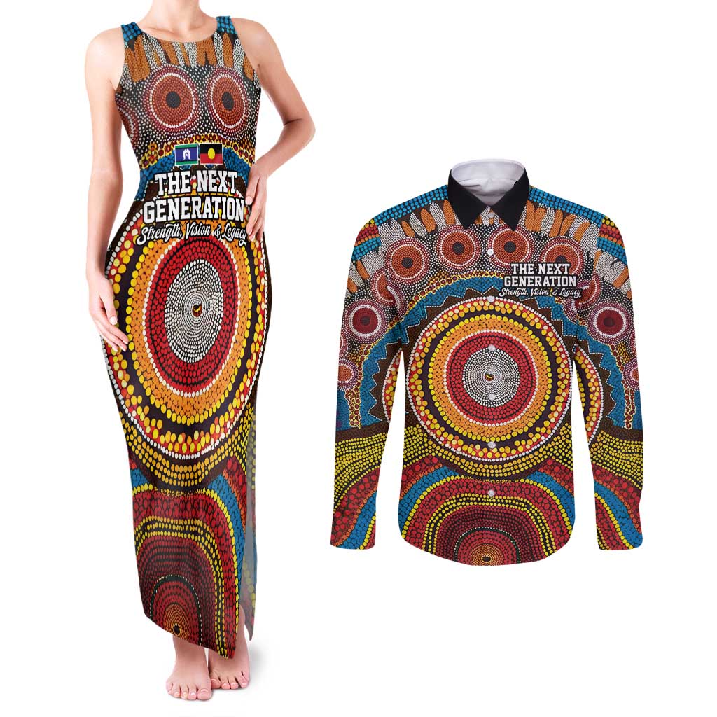 A Bright Future NAIDOC 2025 Couples Matching Tank Maxi Dress and Long Sleeve Button Shirt Aboriginal Indigenous Art