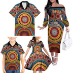 A Bright Future NAIDOC 2025 Family Matching Off The Shoulder Long Sleeve Dress and Hawaiian Shirt Aboriginal Indigenous Art