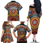 A Bright Future NAIDOC 2025 Family Matching Off The Shoulder Long Sleeve Dress and Hawaiian Shirt Aboriginal Indigenous Art