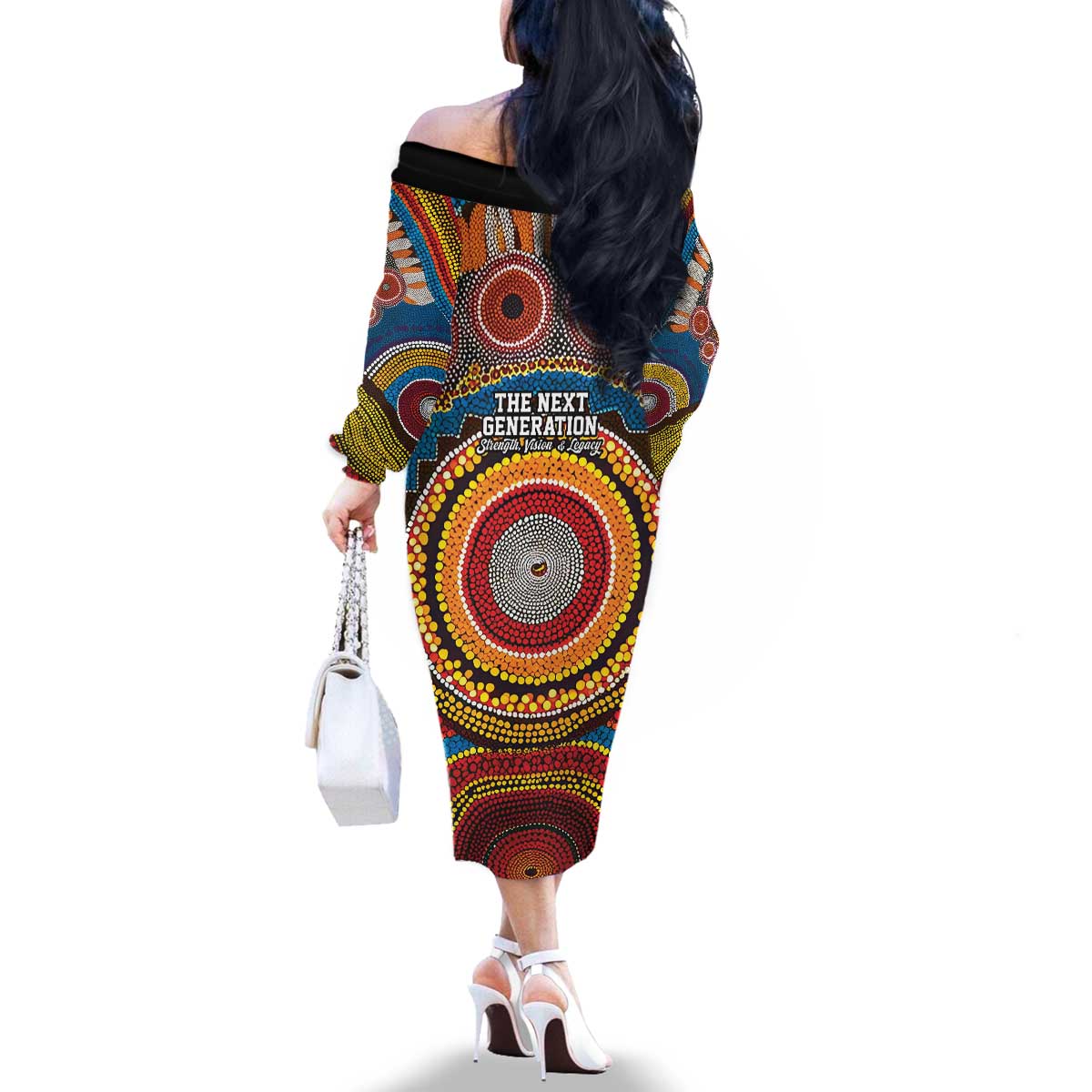 A Bright Future NAIDOC 2025 Family Matching Off The Shoulder Long Sleeve Dress and Hawaiian Shirt Aboriginal Indigenous Art