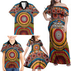 A Bright Future NAIDOC 2025 Family Matching Off Shoulder Maxi Dress and Hawaiian Shirt Aboriginal Indigenous Art