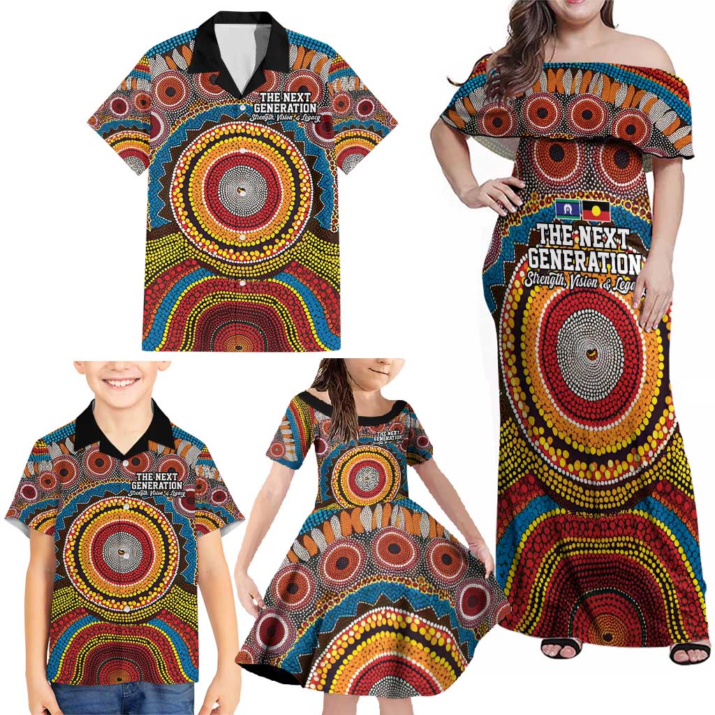 A Bright Future NAIDOC 2025 Family Matching Off Shoulder Maxi Dress and Hawaiian Shirt Aboriginal Indigenous Art