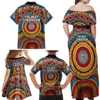 A Bright Future NAIDOC 2025 Family Matching Off Shoulder Maxi Dress and Hawaiian Shirt Aboriginal Indigenous Art