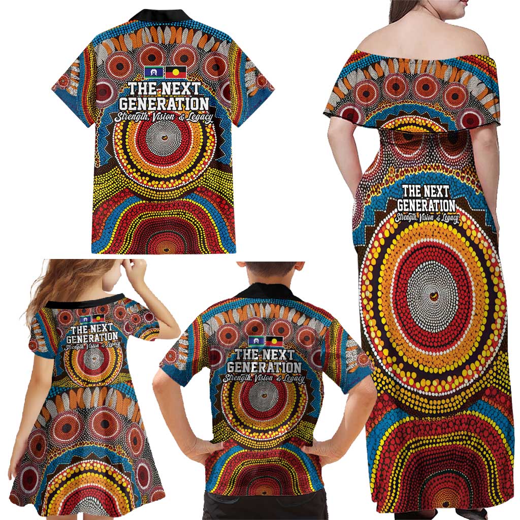 A Bright Future NAIDOC 2025 Family Matching Off Shoulder Maxi Dress and Hawaiian Shirt Aboriginal Indigenous Art