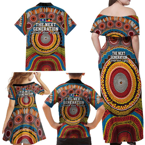 A Bright Future NAIDOC 2025 Family Matching Off Shoulder Maxi Dress and Hawaiian Shirt Aboriginal Indigenous Art