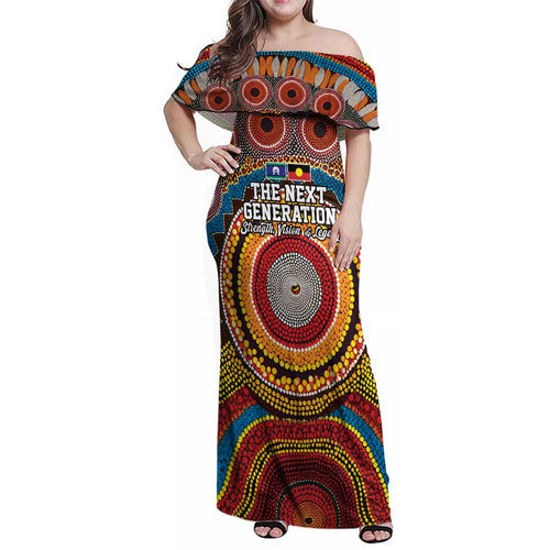 A Bright Future NAIDOC 2025 Family Matching Off Shoulder Maxi Dress and Hawaiian Shirt Aboriginal Indigenous Art