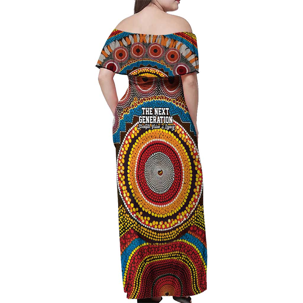 A Bright Future NAIDOC 2025 Family Matching Off Shoulder Maxi Dress and Hawaiian Shirt Aboriginal Indigenous Art