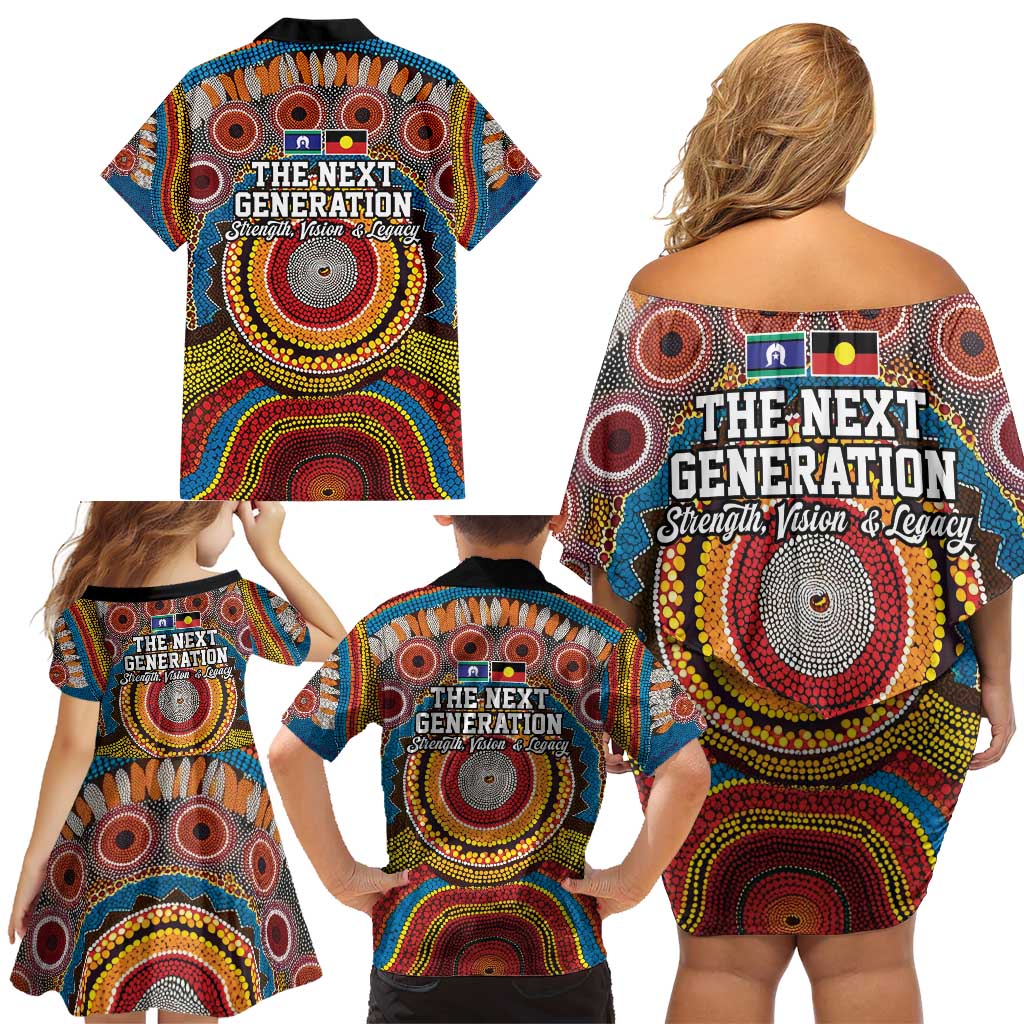 A Bright Future NAIDOC 2025 Family Matching Off Shoulder Short Dress and Hawaiian Shirt Aboriginal Indigenous Art