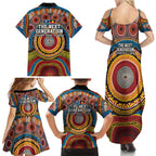 A Bright Future NAIDOC 2025 Family Matching Summer Maxi Dress and Hawaiian Shirt Aboriginal Indigenous Art