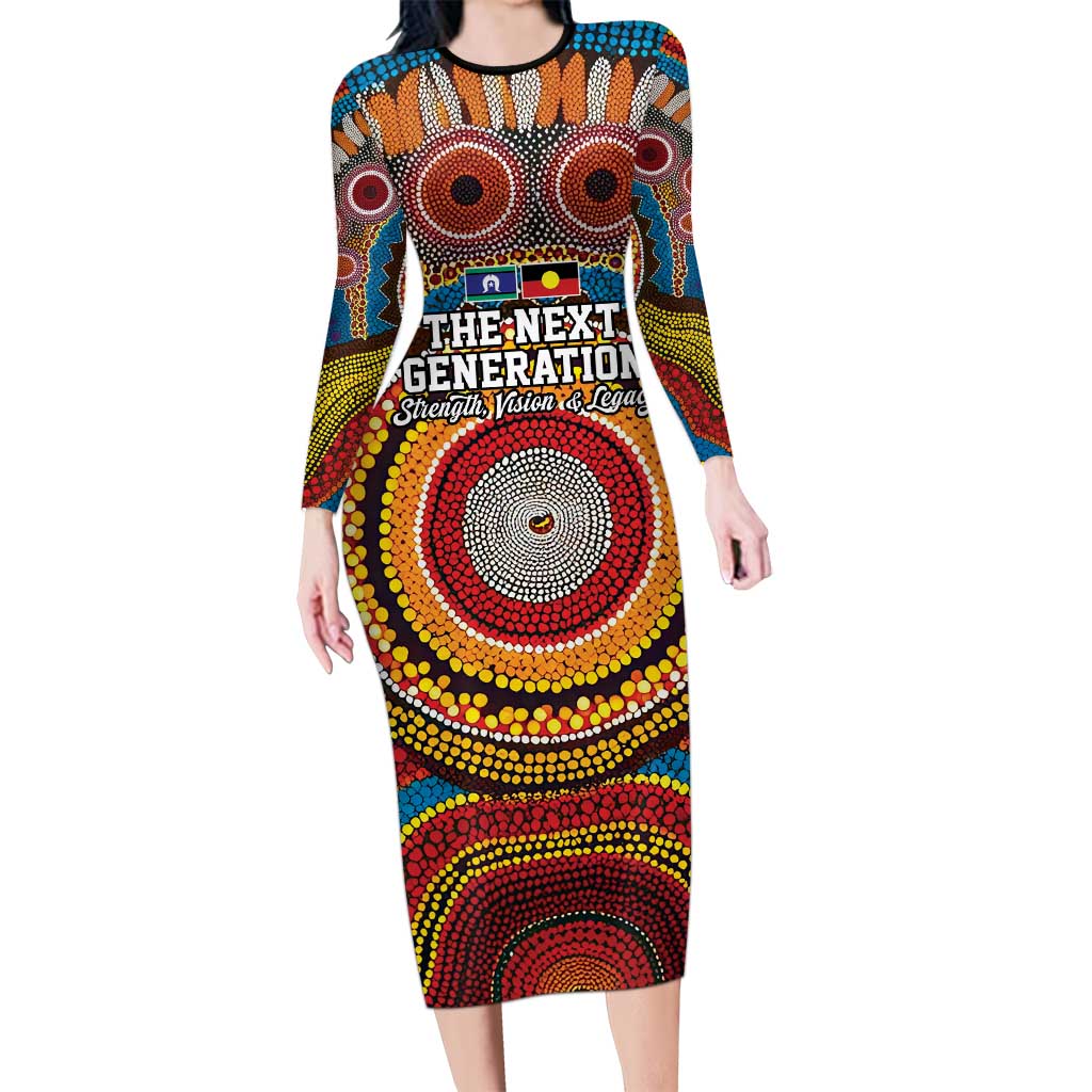 A Bright Future NAIDOC 2025 Long Sleeve Bodycon Dress Aboriginal Indigenous Art