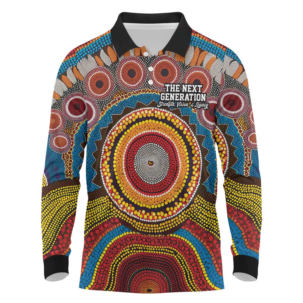 A Bright Future NAIDOC 2025 Long Sleeve Polo Shirt Aboriginal Indigenous Art