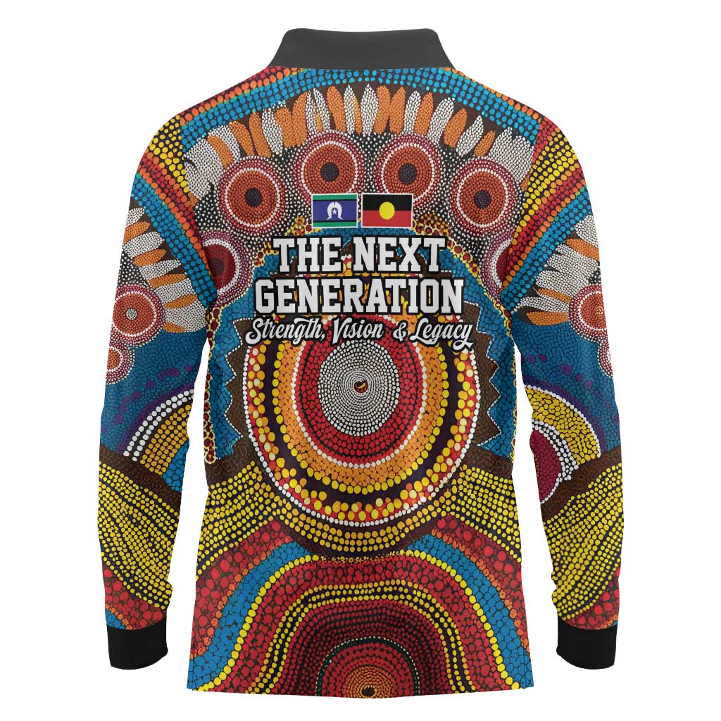 A Bright Future NAIDOC 2025 Long Sleeve Polo Shirt Aboriginal Indigenous Art