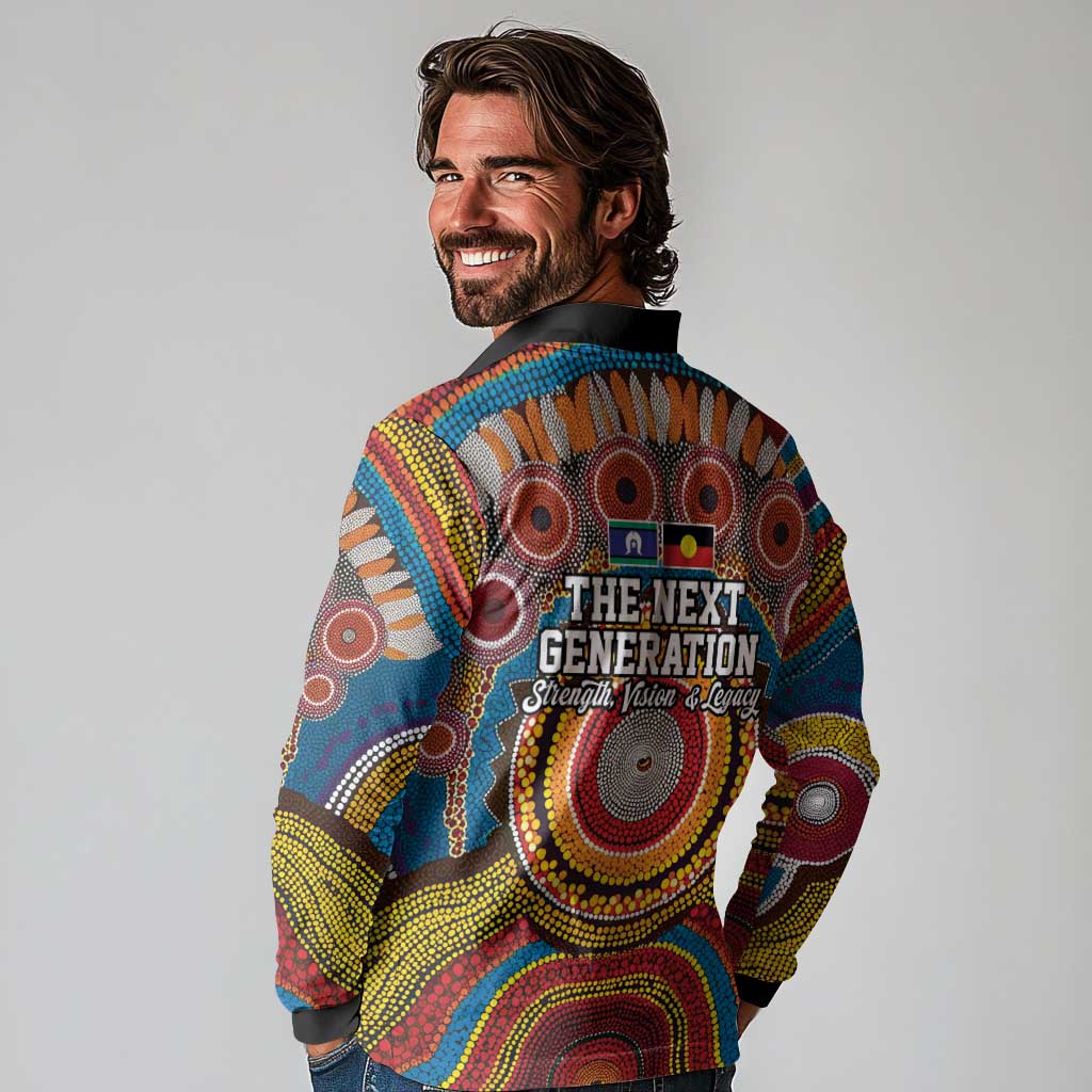 A Bright Future NAIDOC 2025 Long Sleeve Polo Shirt Aboriginal Indigenous Art
