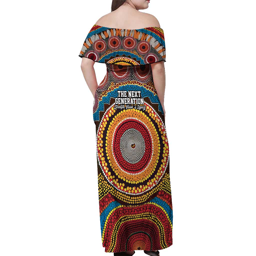 A Bright Future NAIDOC 2025 Off Shoulder Maxi Dress Aboriginal Indigenous Art