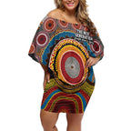 A Bright Future NAIDOC 2025 Off Shoulder Short Dress Aboriginal Indigenous Art