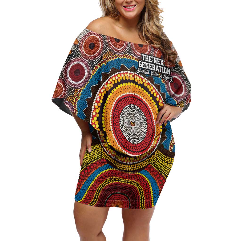 A Bright Future NAIDOC 2025 Off Shoulder Short Dress Aboriginal Indigenous Art