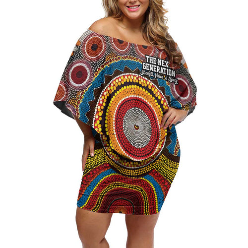 A Bright Future NAIDOC 2025 Off Shoulder Short Dress Aboriginal Indigenous Art