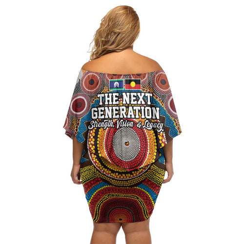 A Bright Future NAIDOC 2025 Off Shoulder Short Dress Aboriginal Indigenous Art
