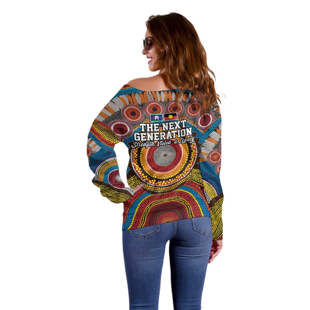 A Bright Future NAIDOC 2025 Off Shoulder Sweater Aboriginal Indigenous Art