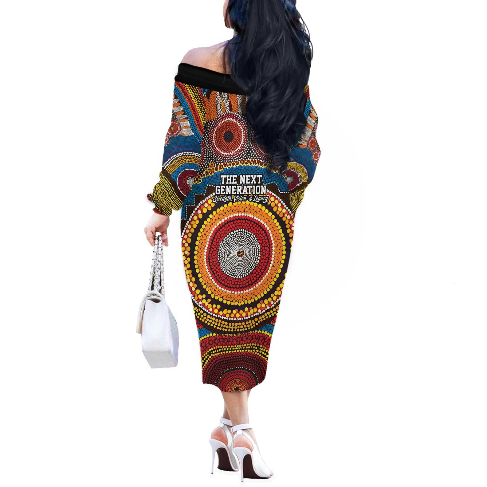 A Bright Future NAIDOC 2025 Off The Shoulder Long Sleeve Dress Aboriginal Indigenous Art