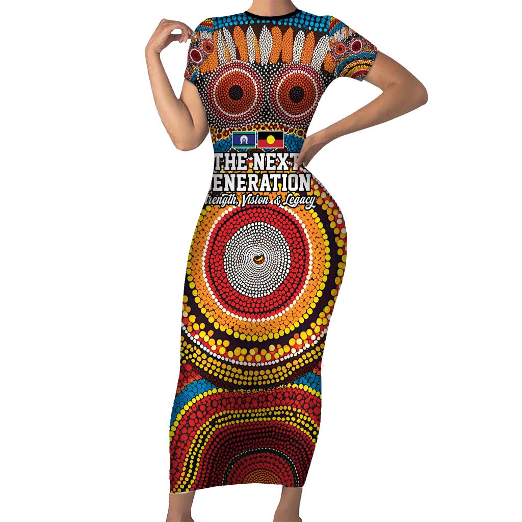 A Bright Future NAIDOC 2025 Short Sleeve Bodycon Dress Aboriginal Indigenous Art