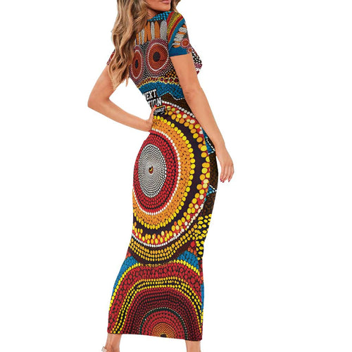 A Bright Future NAIDOC 2025 Short Sleeve Bodycon Dress Aboriginal Indigenous Art