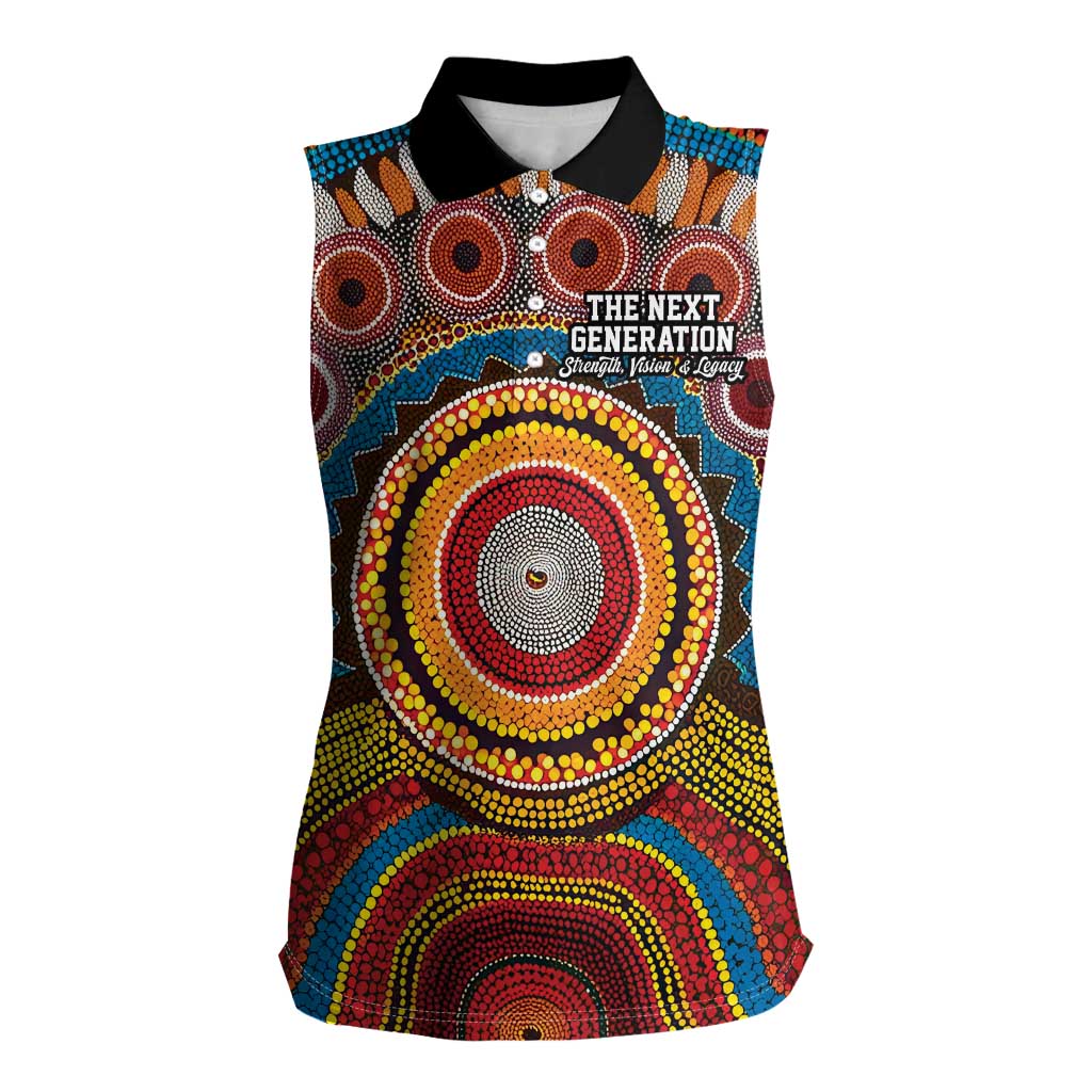 A Bright Future NAIDOC 2025 Women Sleeveless Polo Shirt Aboriginal Indigenous Art
