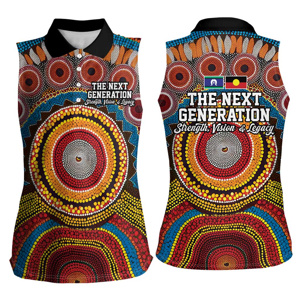 A Bright Future NAIDOC 2025 Women Sleeveless Polo Shirt Aboriginal Indigenous Art