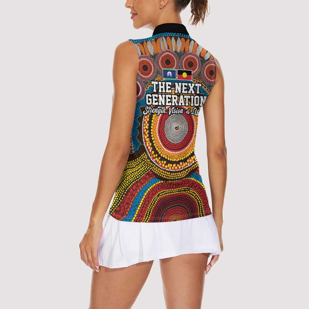 A Bright Future NAIDOC 2025 Women Sleeveless Polo Shirt Aboriginal Indigenous Art