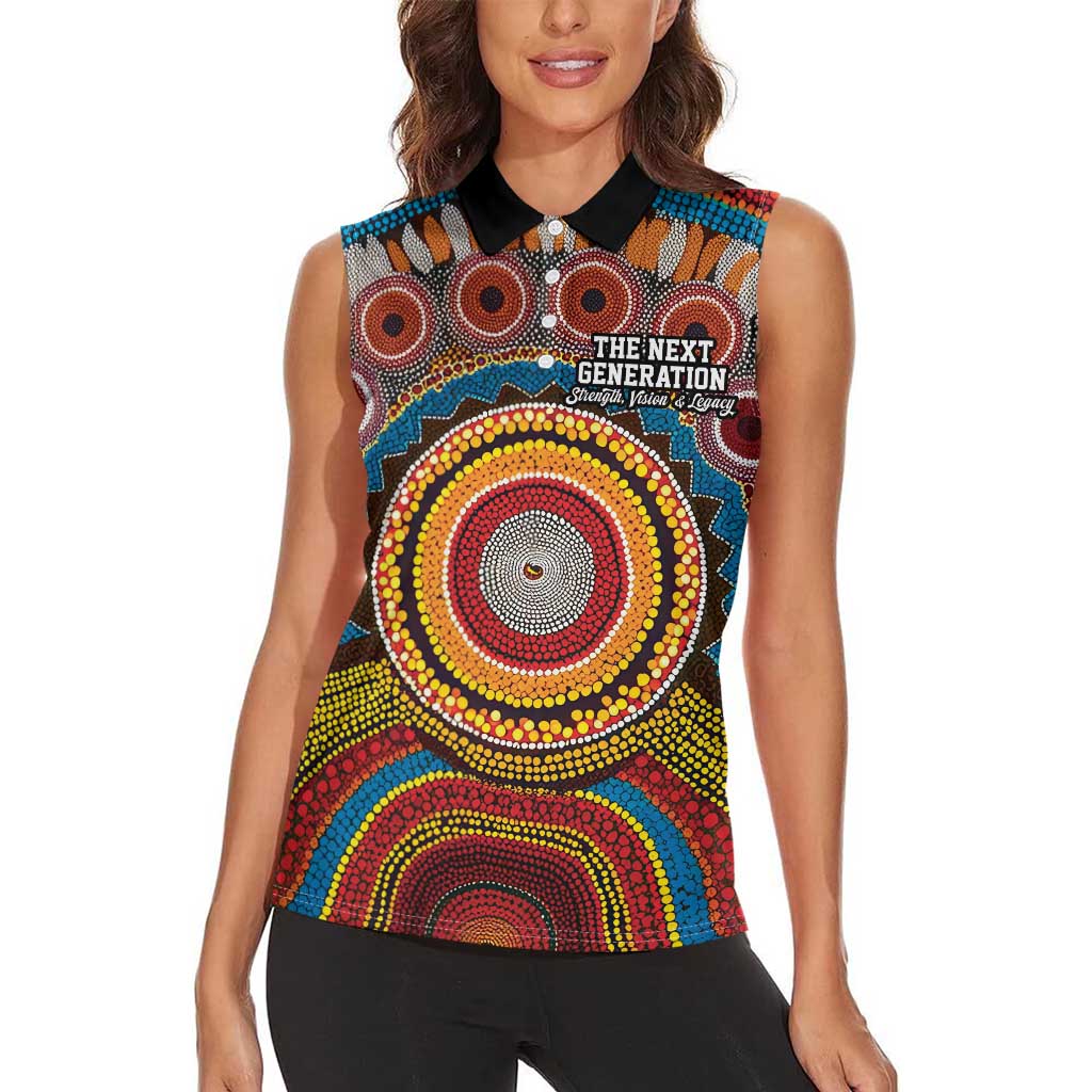 A Bright Future NAIDOC 2025 Women Sleeveless Polo Shirt Aboriginal Indigenous Art