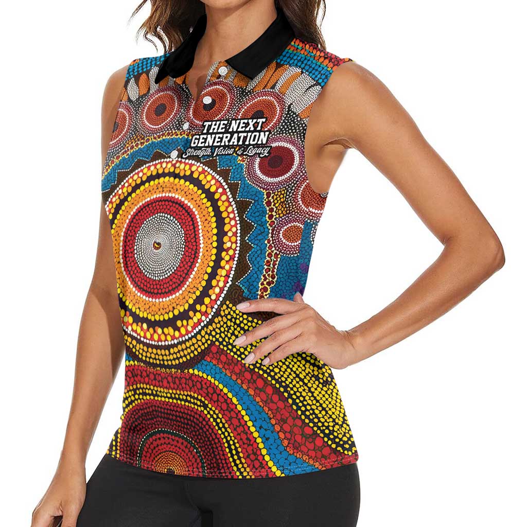 A Bright Future NAIDOC 2025 Women Sleeveless Polo Shirt Aboriginal Indigenous Art