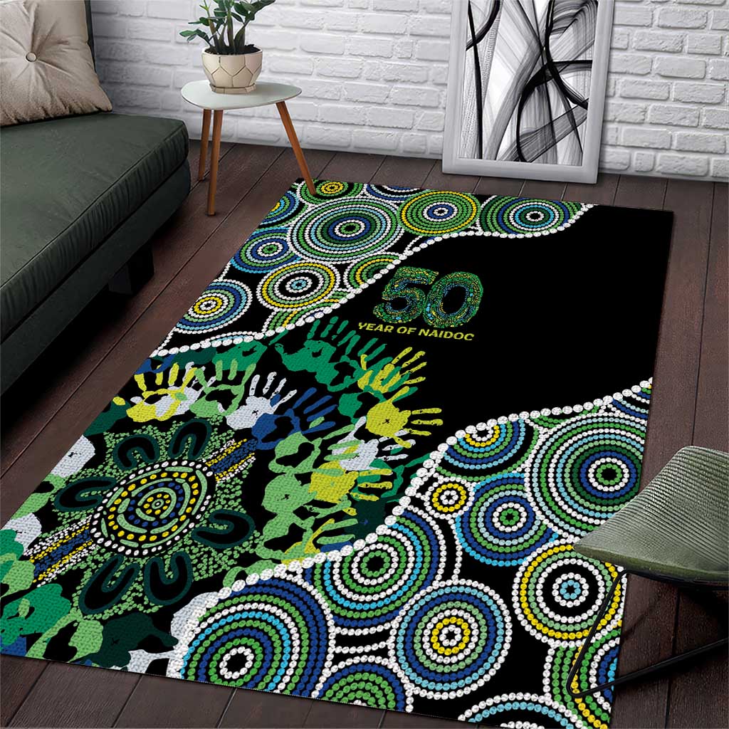 Honouring 50 Year Of NAIDOC Area Rug Honouring The Next Generation Green Aboriginal Art