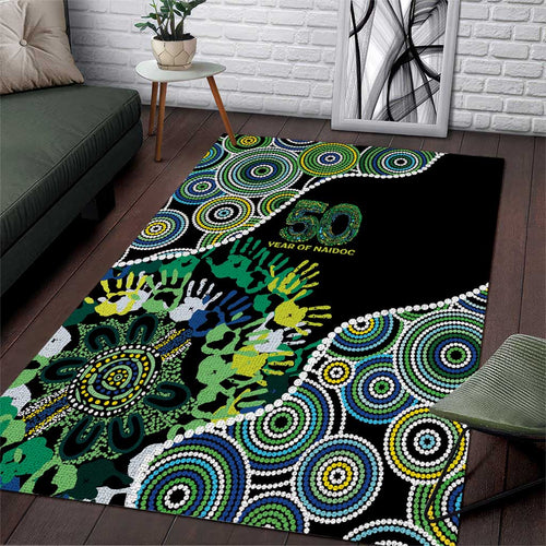 Honouring 50 Year Of NAIDOC Area Rug Honouring The Next Generation Green Aboriginal Art